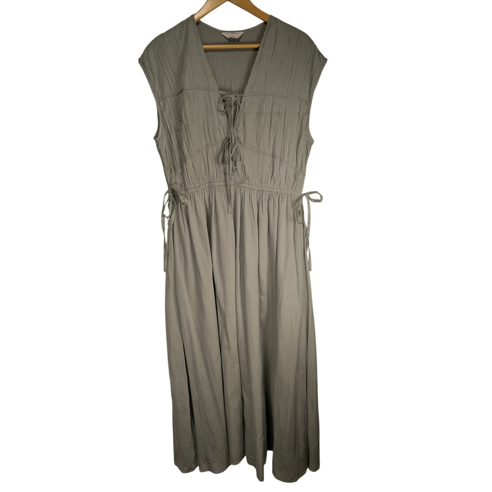 The Primark Edit Sage Green Crinkle Tie Front Midi Dress Womens Large L
